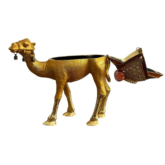 Camel Figural Trinket Box Bejeweled Enamel Gold Metal Vintage Signed 6 x 6 - Picture 7 of 10